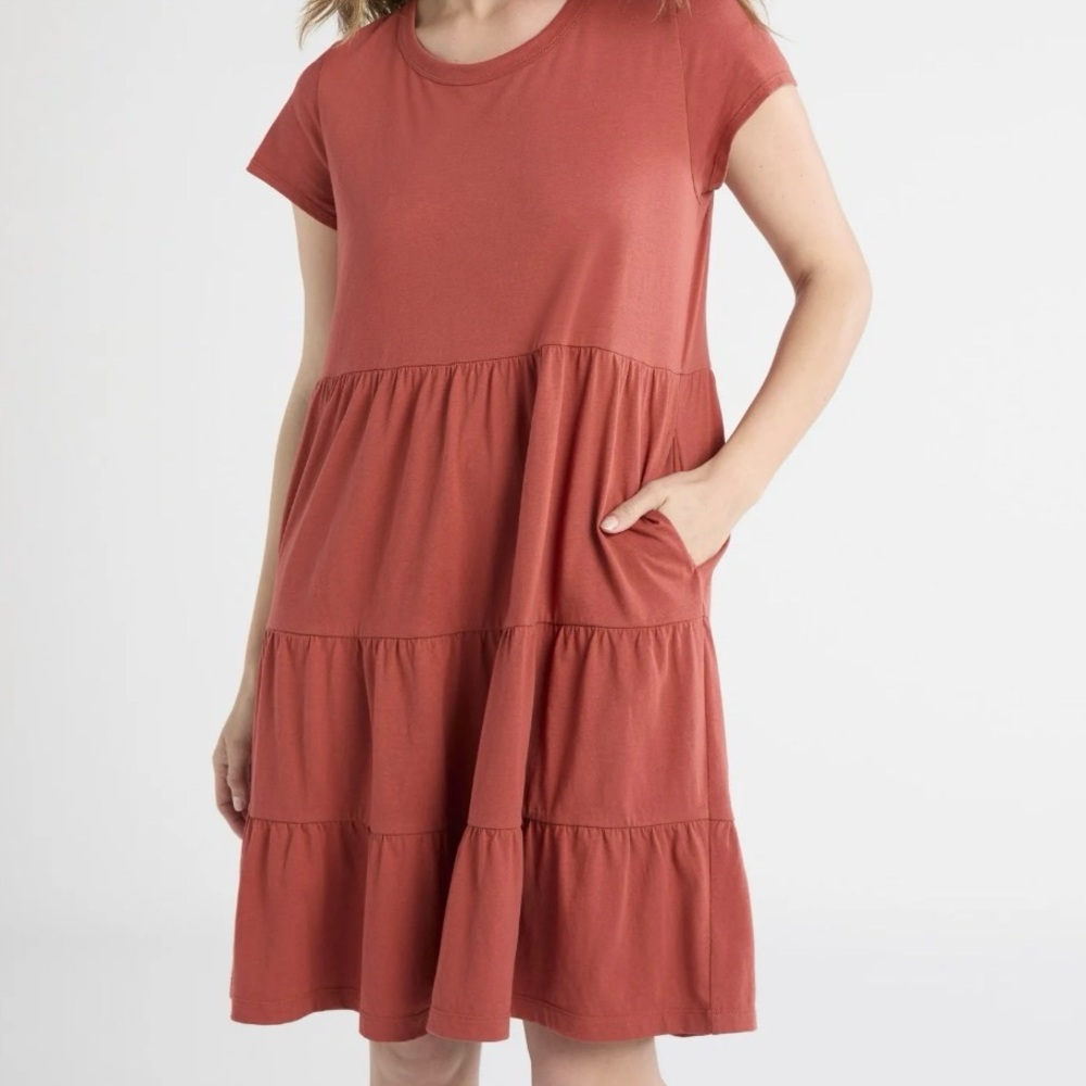 Time and Tru Terracotta Tiered Mini Dress